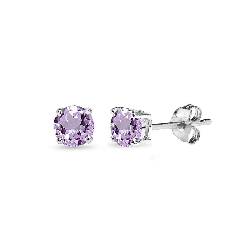 B. BRILLIANT Amethyst Earrings | 925 Sterling Silver 4mm Solitaire Round Purple Stud Genuine Amethyst Earrings for Women Gemstone Fashion Trendy - Image 1